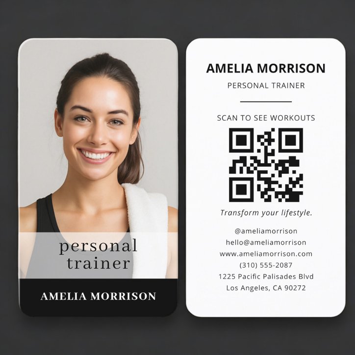 Fitness Personal Trainer Photo QR Code Business Card