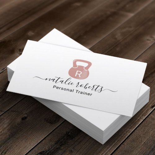 Fitness Personal Trainer Pink Kettlebell Logo Business Card