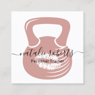 Fitness Personal Trainer Pink Kiss Kettlebell Square Business Card