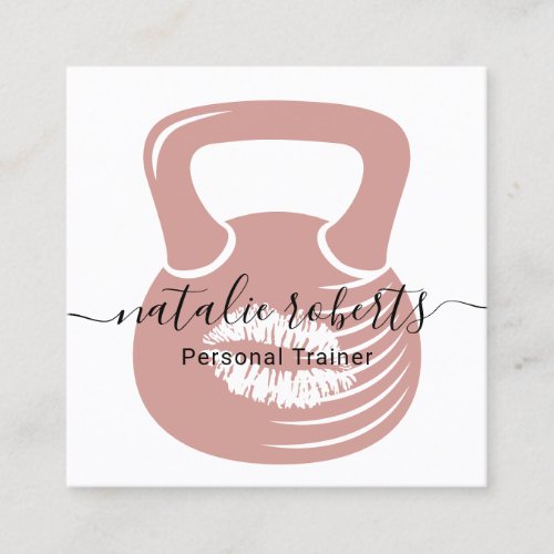 Fitness Personal Trainer Pink Kiss Kettlebell Square Business Card