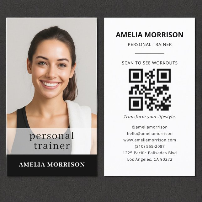 Fitness Personal Trainer QR Code Photo  Business Card (Creator Uploaded)