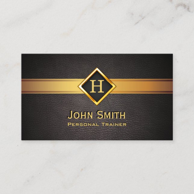 Fitness Personal Trainer Royal Monogram Gold Label Business Card (Front)