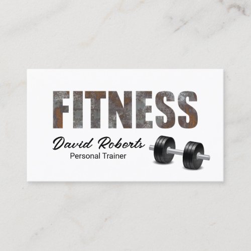 Fitness Personal Trainer Rusty Metal Typography Business Card