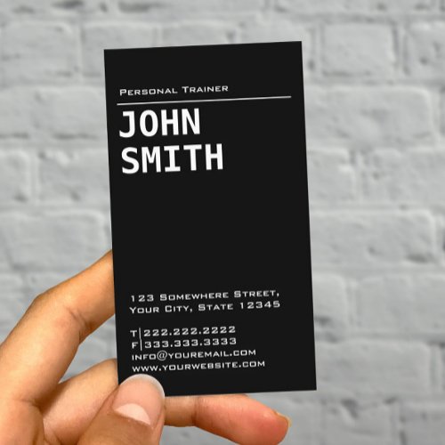 Fitness Personal Trainer Simple Plain Black Business Card