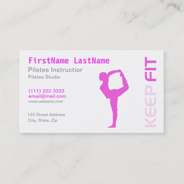 Fitness Pilates Instructor on white Business Card (Front)