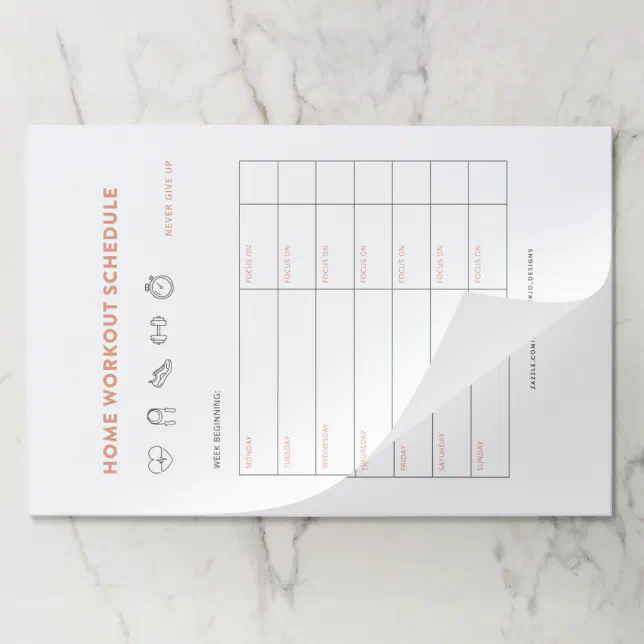 Fitness Planner Home Workout Exercise Tracker Paper Pad | Zazzle
