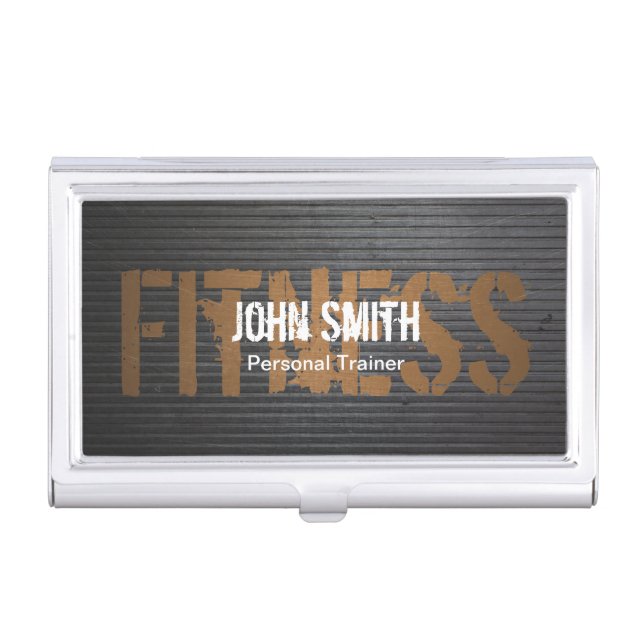 Fitness Professional Grunge Metal Personal Trainer Business Card Case (Front)