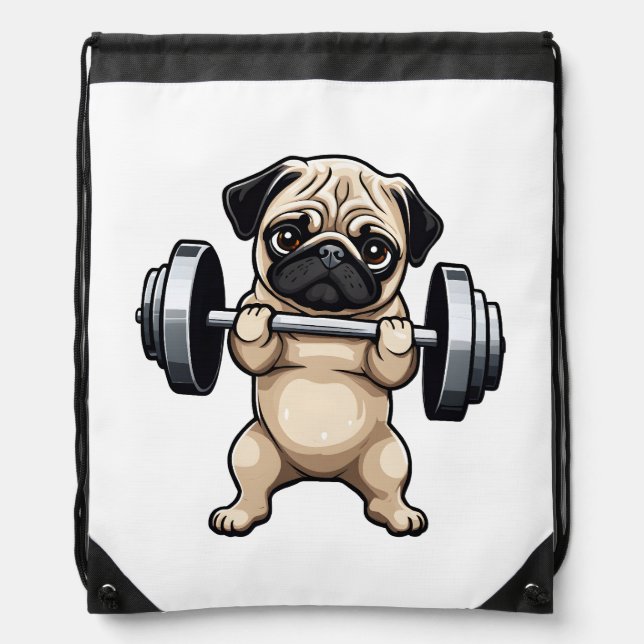 Fitness Pug Drawstring Bag (Front)