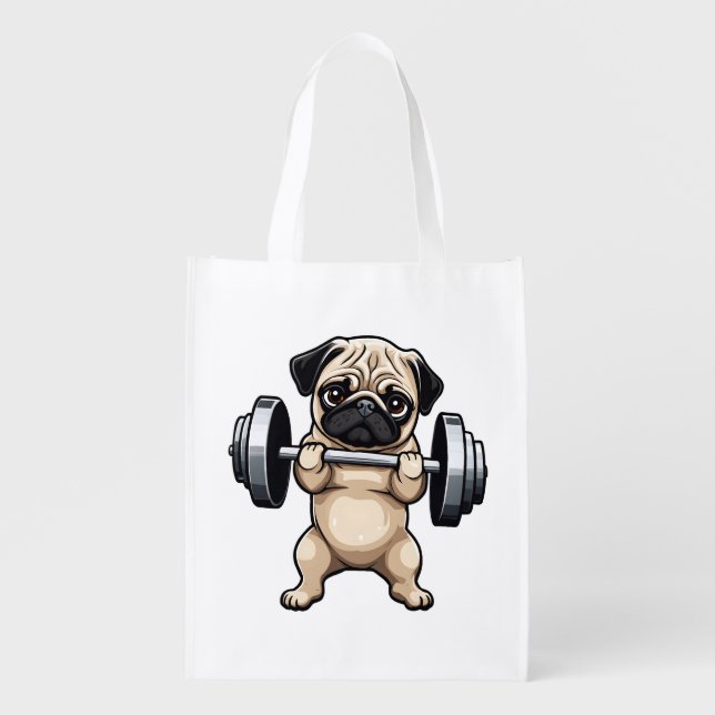 Fitness Pug Grocery Bag (Front)