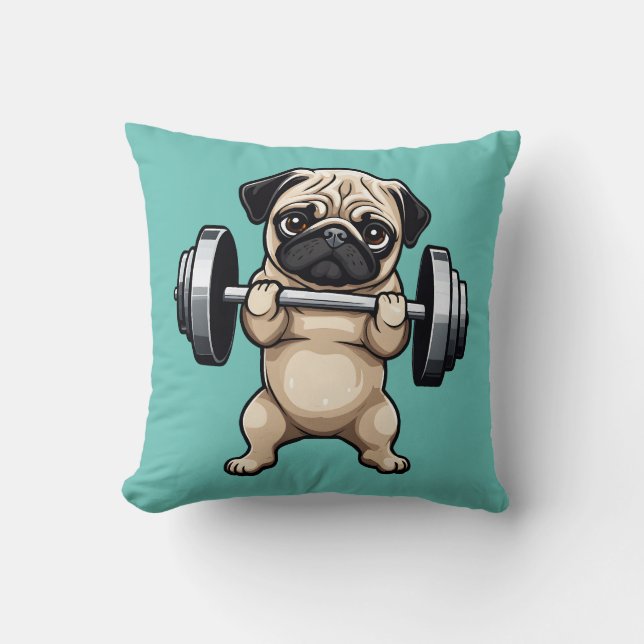 Fitness Pug Throw Pillow (Front)