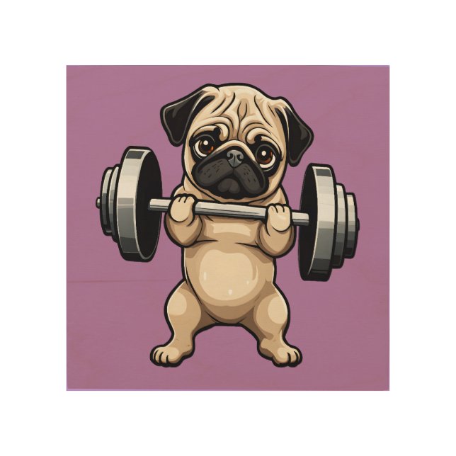 Fitness Pug Wood Wall Art (Front)