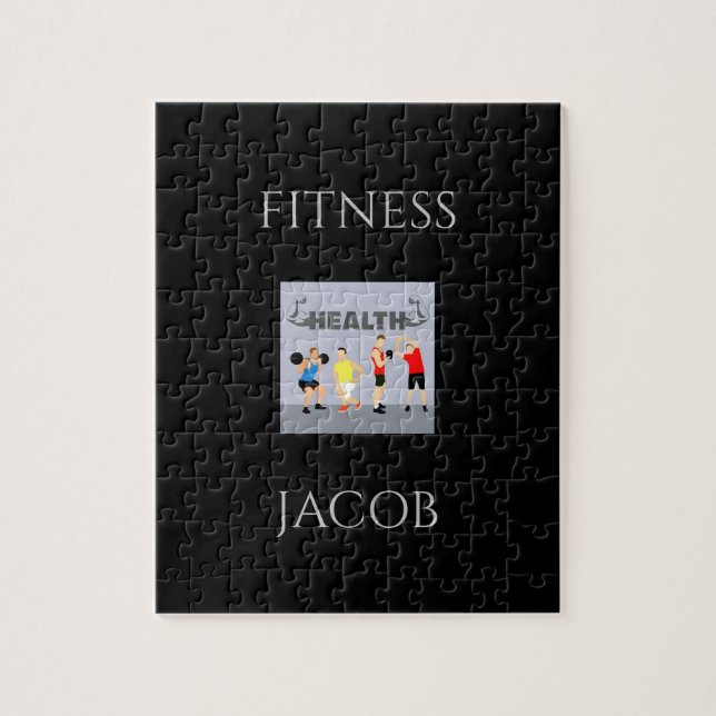 Fitness puzzle in black with custom name. (Vertical)