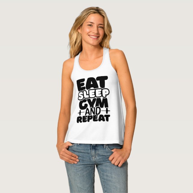 Fitness Quote: Eat Sleep Gym and Repeat Tank Top (Front Full)