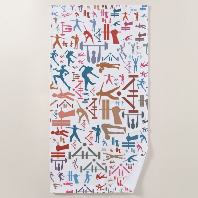 Fitness related symbols background beach towel (Front)