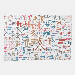 Fitness related symbols background kitchen towel