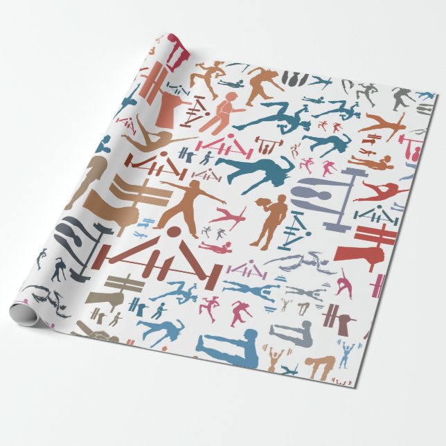 Fitness related symbols background wrapping paper (Unrolled)