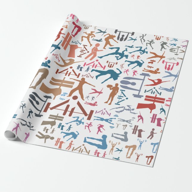 Fitness related symbols background wrapping paper (Unrolled)