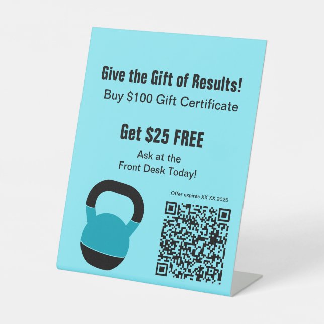 Fitness Results All Year Gift Certificate Pedestal Sign (Front)