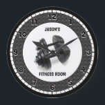 Fitness Room Gray Custom Large Clock<br><div class="desc">Gray fitness room Round Clock.</div>