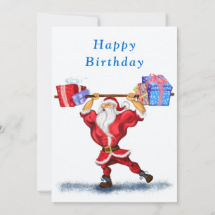 Fitness Santa Christmas Birthday Cards