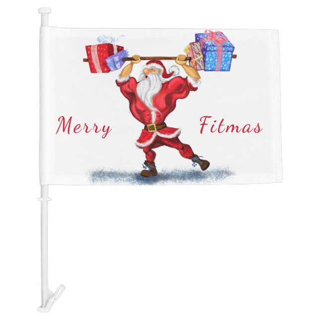 Fitness Santa Claus Funny Christmas Car Flag (Front)