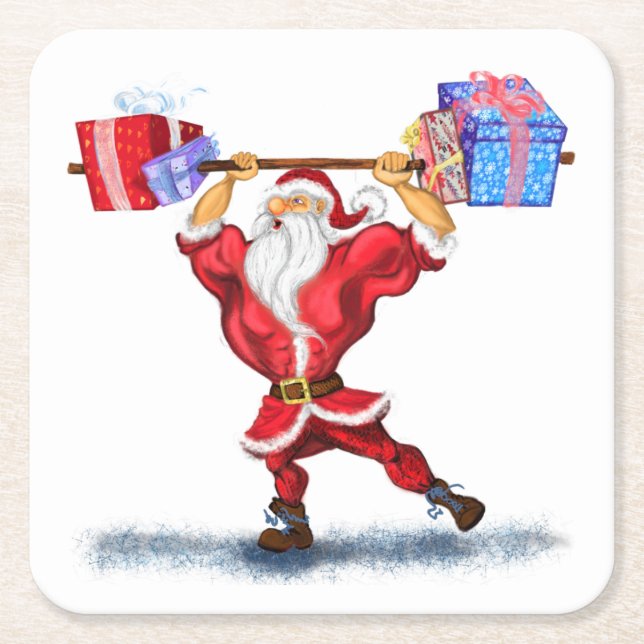 Fitness Santa Claus Paper Coaster (Front)