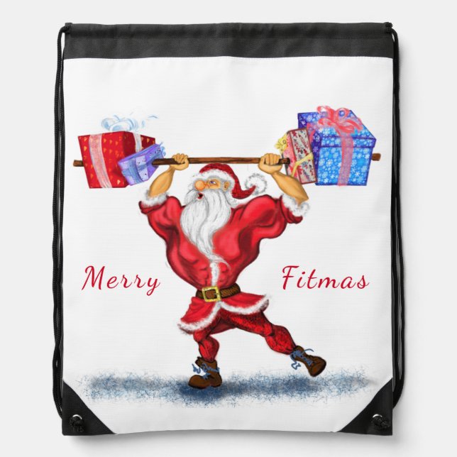 Fitness Santa Drawstring Bag (Front)