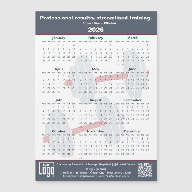 Fitness Slogan Grey White Red 2026 Calendar Magnet (Front)