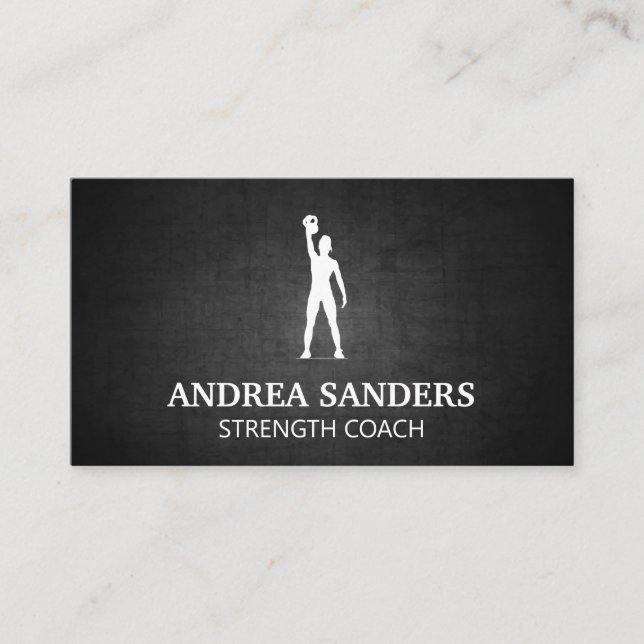Fitness Strength Coach | Women with Kettle Bell Business Card (Front)