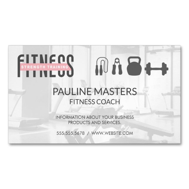 Fitness Strength Training | Gym Equipment Icons Business Card Magnet (Front)