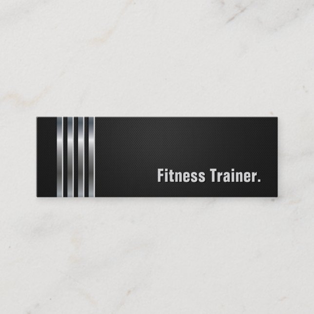 Fitness Trainer - Black Silver Stripes Mini Business Card (Front)