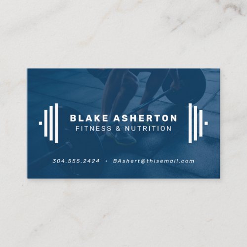 Fitness trainer blue business card with photo