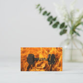 Fitness Trainer Burning Dumbbell Fire Gym Business Card (Standing Front)