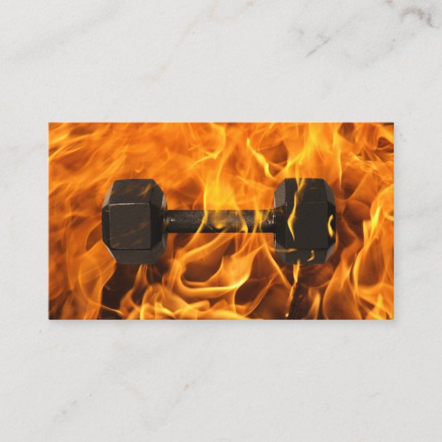 Fitness Trainer Burning Dumbbell Fire Gym Business Card (Front)