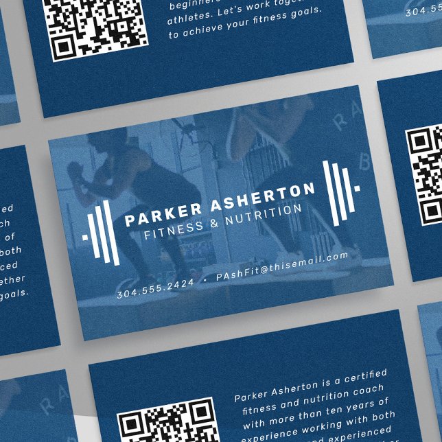 Fitness trainer coach modern photo qr code navy business card (Creator Uploaded)