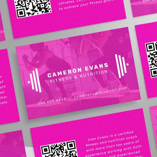 Customizable Fitness trainer coach modern pink photo qr code business card
