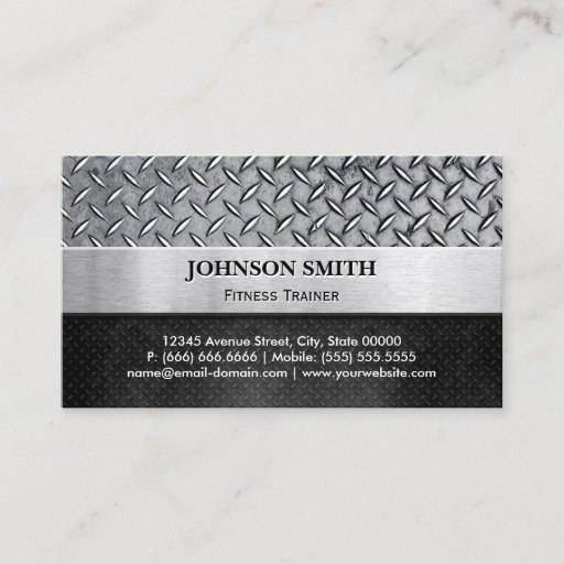 Customizable Fitness Trainer - Diamond Metal Plate Business Card