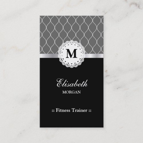 Fitness Trainer _ Elegant Black Lace Pattern Business Card