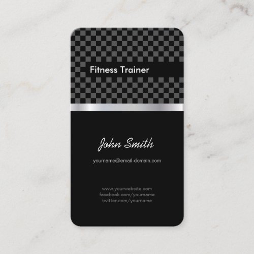 Fitness Trainer - Elegant Black Silver Squares Business Card