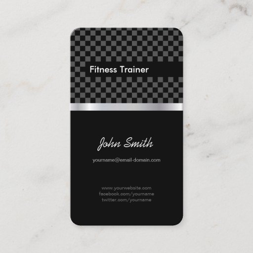 Customizable Fitness Trainer - Elegant Black Silver Squares Business Card