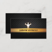 Fitness Trainer Gold Stripe Dark Metal Business Card (Front/Back)