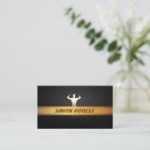 Fitness Trainer Gold Stripe Dark Metal Business Card (Standing Front)