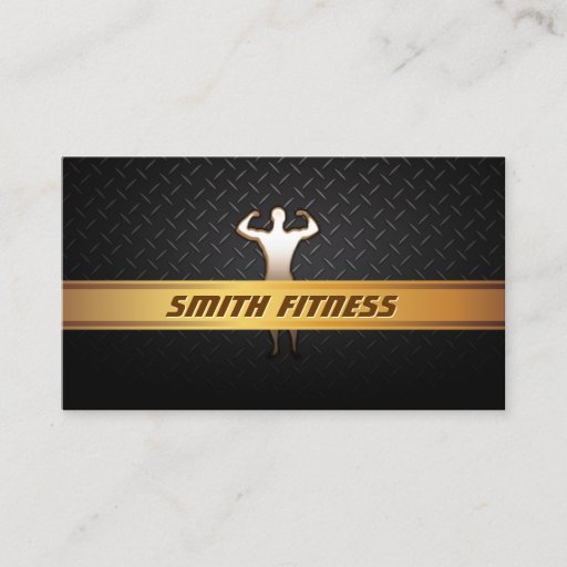 Customizable Gold Stripe Dark Metal Fitness Business Card