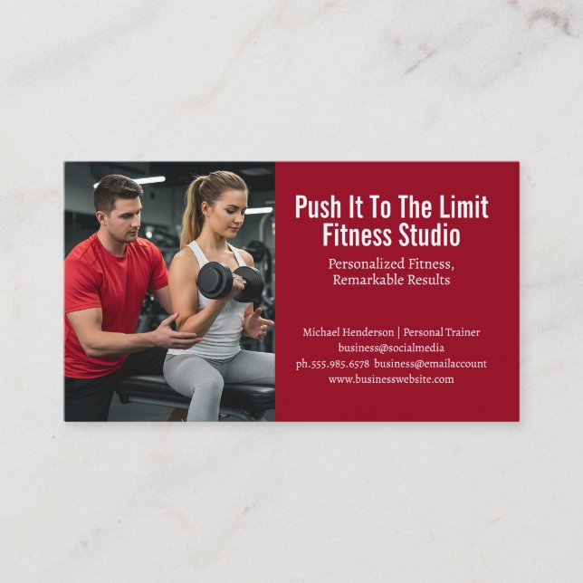 Fitness Trainer Helping a Client Business Card (Front)