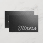 Fitness Trainer Minimal Black Silver Embossed Text Business Card (Front/Back)