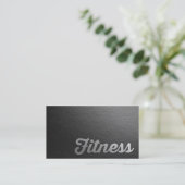 Fitness Trainer Minimal Black Silver Embossed Text Business Card (Standing Front)