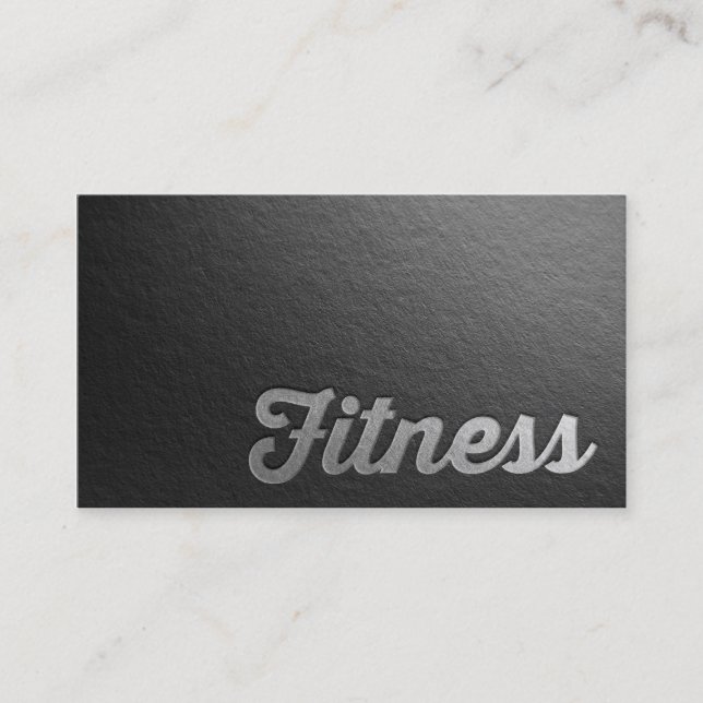 Fitness Trainer Minimal Black Silver Embossed Text Business Card (Front)