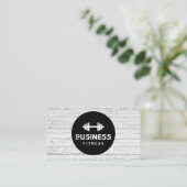 Fitness Trainer Modern Black Circle Wood Gym Business Card (Standing Front)