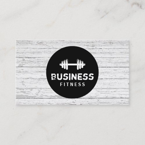 Fitness Trainer Modern Black Circle Wood Gym Business Card