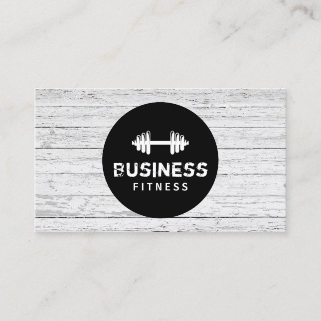 Fitness Trainer Modern Black Circle Wood Gym Business Card (Front)